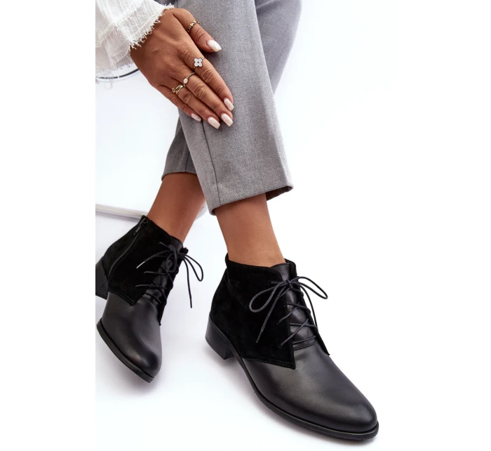 Modne Damskie Sznurowane Botki Czarne Kefora Modne Damskie Sznurowane Botki Czarne Kefora
