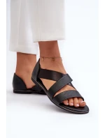 Skórzane Sandały Ze Ściągaczem Czarne Apulia Skórzane Sandały Ze Ściągaczem Czarne Apulia