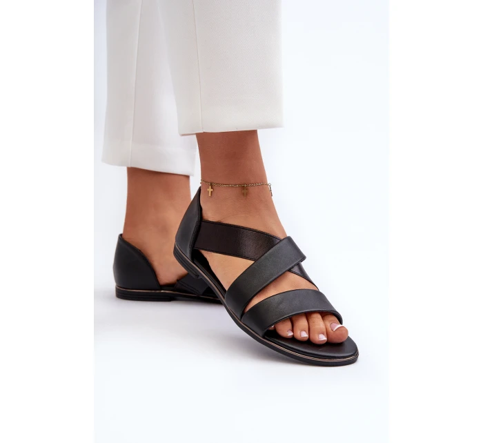 Skórzane Sandały Ze Ściągaczem Czarne Apulia Skórzane Sandały Ze Ściągaczem Czarne Apulia