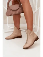 Skórzane Botki Na Suwak Zazoo 2785/079 Beżowe Skórzane Botki Na Suwak Zazoo 2785/079 Beżowe