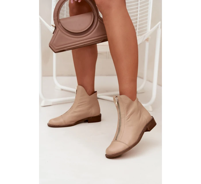 Skórzane Botki Na Suwak Zazoo 2785/079 Beżowe Skórzane Botki Na Suwak Zazoo 2785/079 Beżowe
