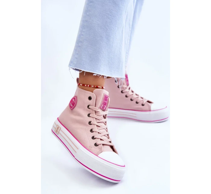 Dámské vysoké textilní tenisky na platformě Big Star LL274186 Růžová Dámské vysoké textilní tenisky na platformě Big Star LL274186 Růžová