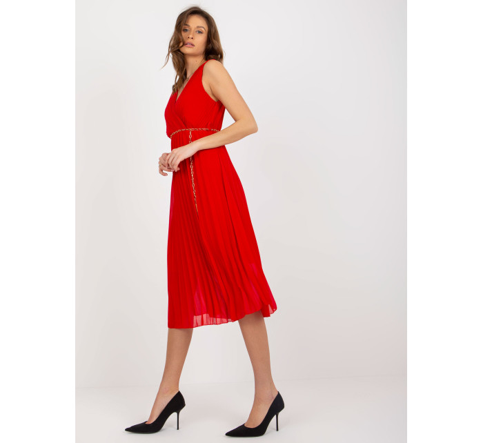 Červené midi šaty plisované s viskózou