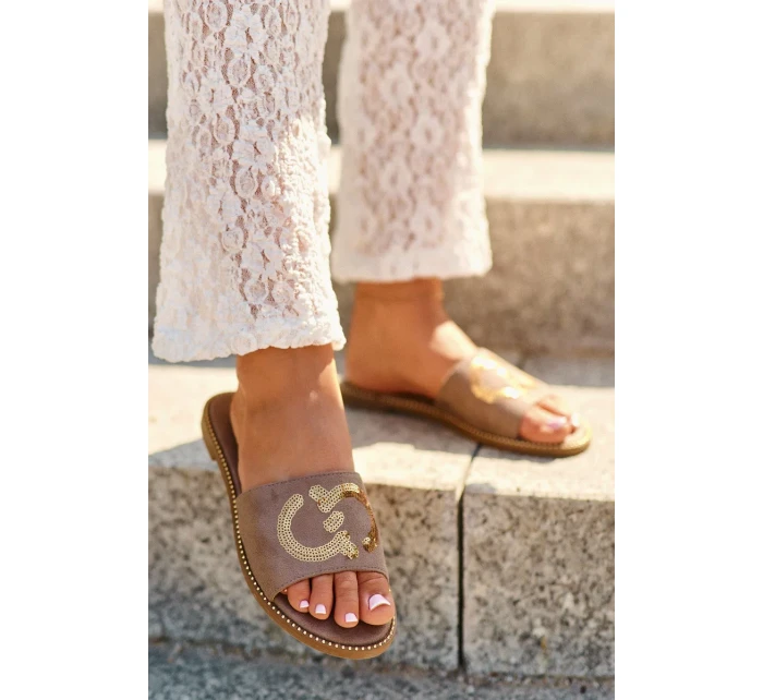 Dámske ploché papuče s flitrami S.Barski Brown