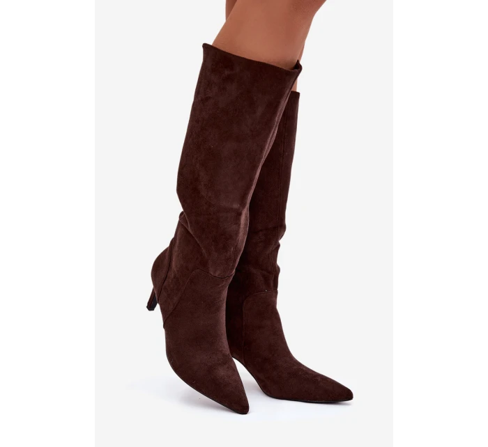 Dámske zateplené čižmy na podpätku - čokoládové Arelisse Dámske zateplené čižmy na podpätku - čokoládové Arelisse