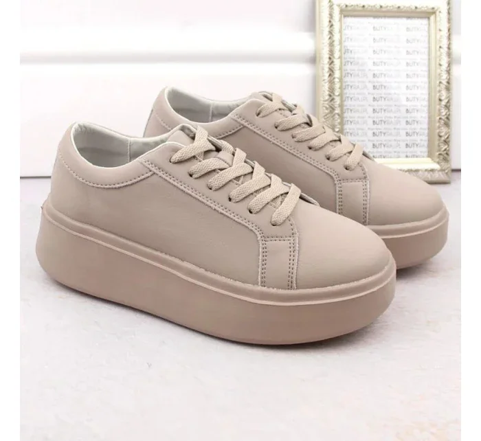 Dámska športová obuv na platforme W SP024 SK450A Beige - Sergio Leone Dámska športová obuv na platforme W SP024 SK450A Beige - Sergio Leone