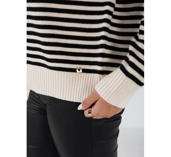 Dámský pruhovaný svetr beige Dstreet model 21991011 - FashionStreet