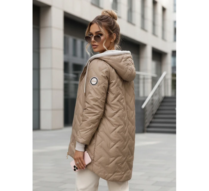 Dámska prechodná prešívaná bunda s predĺženým strihom béžová TY5612