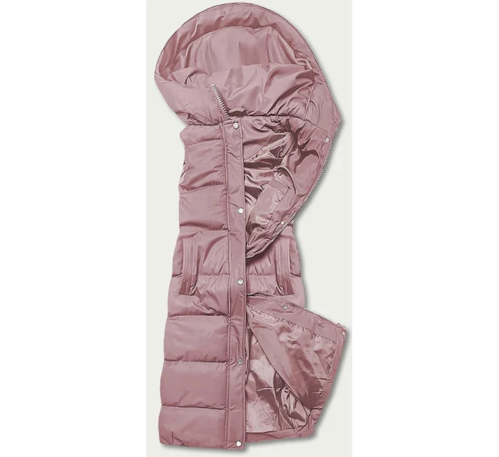 Dlhá ružová dámska páperová vesta (5M728-46)