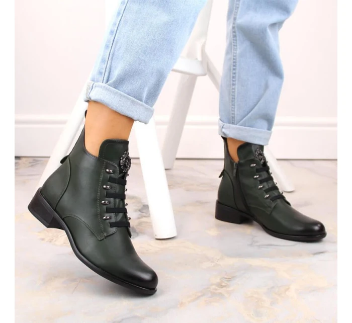 Jezzi W JEZ412B zelené zateplené čižmy s plochým podpätkom Jezzi W JEZ412B zelené zateplené čižmy s plochým podpätkom