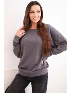 Dámská mikina z bavlny basic s kulatým výstřihem grafitová