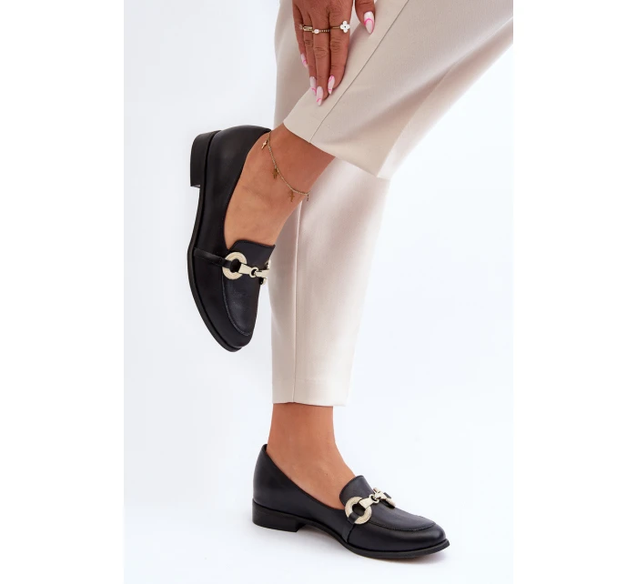model 21646261 Dámské Mokasíny Kožené S Ozdobou Černé - Zazoo