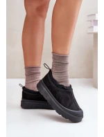 Śniegowce Damskie Na Platformie Z Niską Cholewką Czarne Izamine