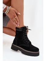 Zamszowe Botki Workery Damskie Sznurowane Big Star SS274791 Czarne