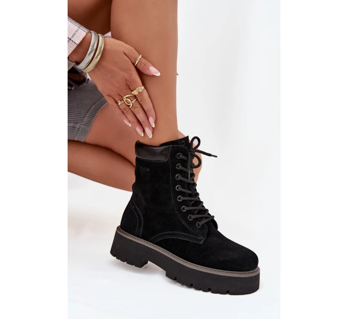 Zamszowe Botki Workery Damskie Sznurowane Big Star SS274791 Czarne