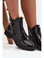 Lakované dámské kozačky z přírodní kůže model 21713802 Černé - D&A