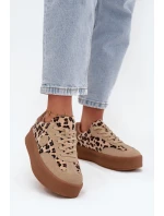 Dámske tenisky na platforme s leopardím vzorom Big Star - béžové Dámske tenisky na platforme s leopardím vzorom Big Star - béžové