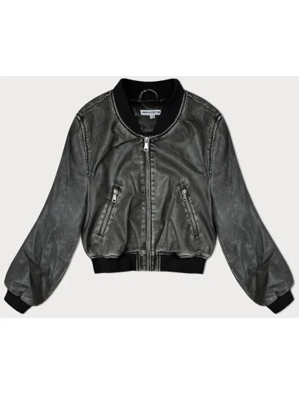 Šedá bunda bomber z ekokože (TT042)