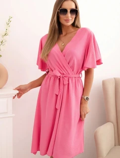 Šaty so skladaným výstrihom svetlo ružové