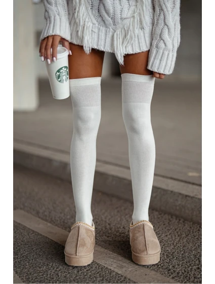 Zakolanówki Damskie Bawełniane Gładkie Ecru