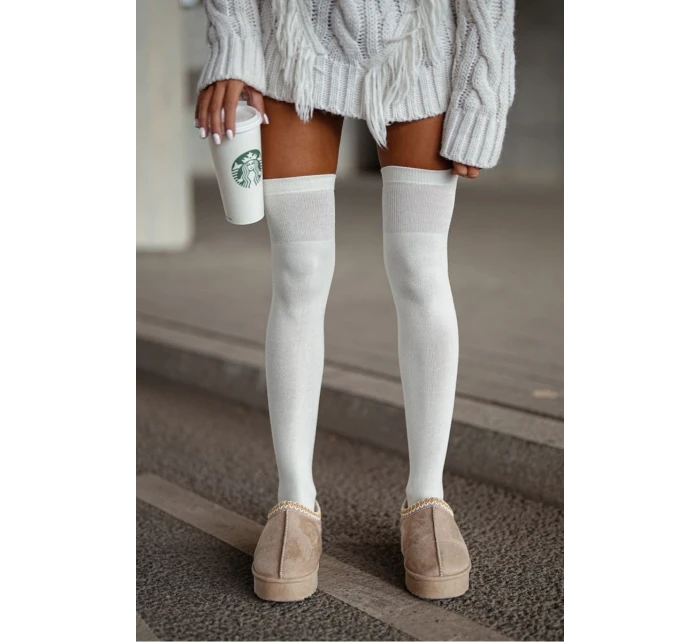 Zakolanówki Damskie Bawełniane Gładkie Ecru