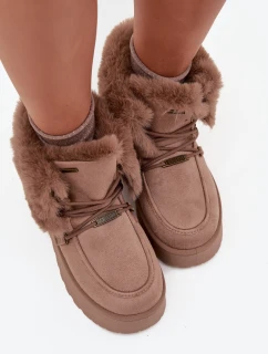 Dámske snežnice na platforme s kožušinou a šnurovaním Big Star - béžové