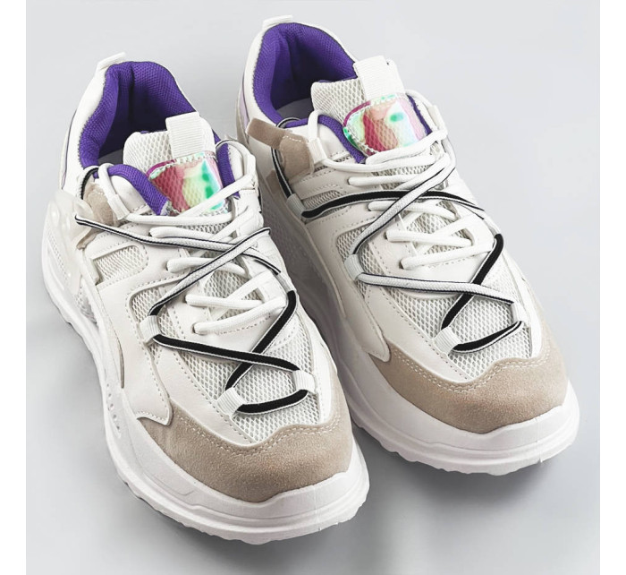 Biele dámske sneakersy s dvojitými šnúrkami (7001)