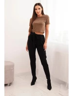 Dámske bavlnené nohavice so zaväzovaním v páse a zúženými nohavicami čierne Dámske bavlnené nohavice so zaväzovaním v páse a zúženými nohavicami čierne