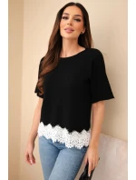 Svetr dámský s krátkým rukávem a krajkou černý Svetr dámský s krátkým rukávem a krajkou černý