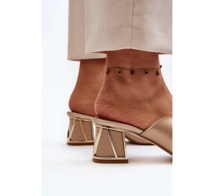 Eleganckie Klapki Damskie Na Obcasie Laura Messi 2771 Złote