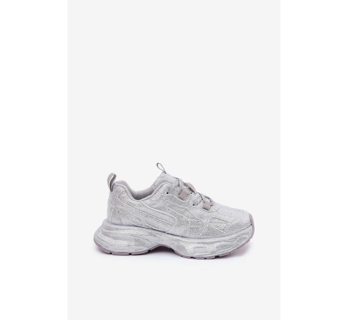 Sneakersy Damskie Zdobione Cyrkoniami Srebrne Porrot Sneakersy Damskie Zdobione Cyrkoniami Srebrne Porrot