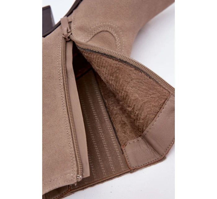 Semišové dámské cowboy boty na podpatku vyhřívané béžové Dylira