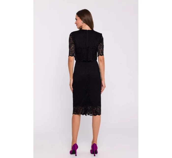 S379 Čipkované šaty s dvojvrstvovým vrchným dielom - čierne