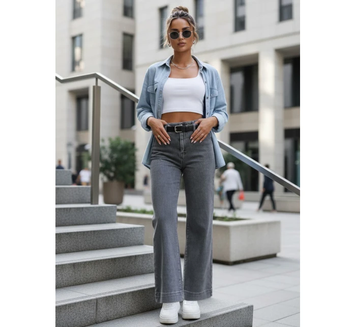 Dámske džínsy s vysokým pásom a širokými nohavicami sivé FashionStreet UY2908