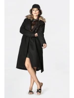 Čierny dámsky kabát s kožušinou (SASKIA)