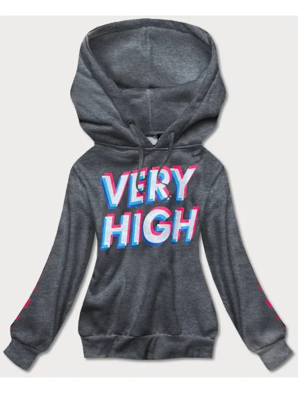 Tmavě šedá dámská tepláková mikina s potiskem model 17117253 - J.STYLE Tmavě šedá dámská tepláková mikina s potiskem model 17117253 - J.STYLE