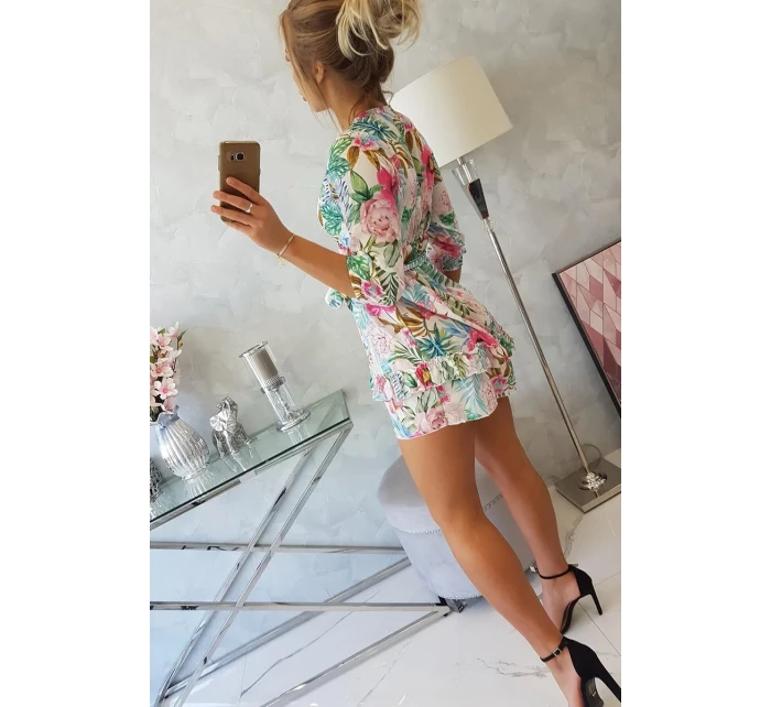 Kvetinové šaty s viazaním v páse ecru Kvetinové šaty s viazaním v páse ecru