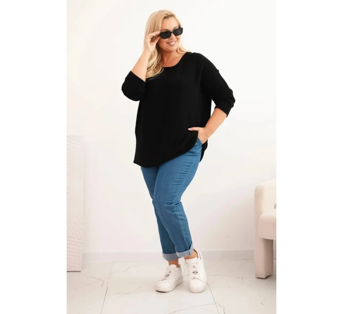 Dámsky plus size sveter s lodičkovým výstrihom čierny