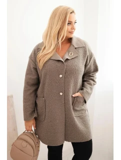 Dámský kabát Plus Size beránek s vlnou a kapsami fango