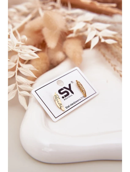 Náušnice Listy Se Zirkony Nerezová Ocel Zlaté Náušnice Listy Se Zirkony Nerezová Ocel Zlaté