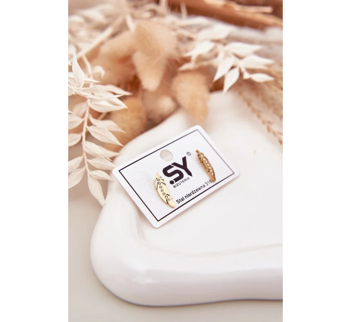 Náušnice Listy Se Zirkony Nerezová Ocel Zlaté Náušnice Listy Se Zirkony Nerezová Ocel Zlaté