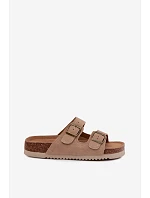 Kožené semišové dámské pantofle s přezkami tmavě béžové model 22125558 - Boto