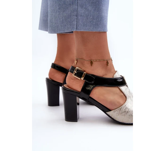 Dámske sandále na vysokom podpätku z ekokože, zlaté a čierne Queenmarie Dámske sandále na vysokom podpätku z ekokože, zlaté a čierne Queenmarie