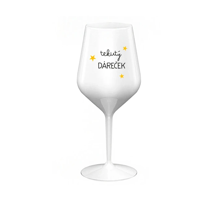 TEKUTÝ DÁREČEK - bílá nerozbitná sklenice na víno 470 ml