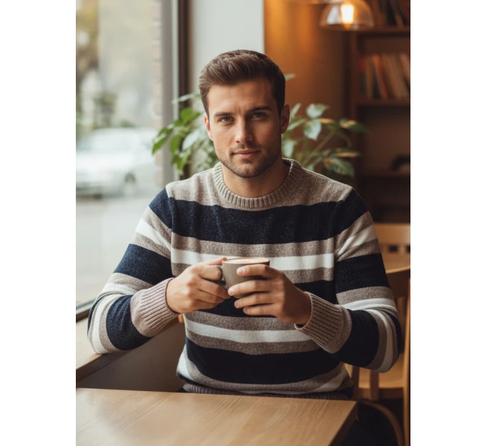 Pánsky pruhovaný tmavomodrý sveter FashionStreet WX2263