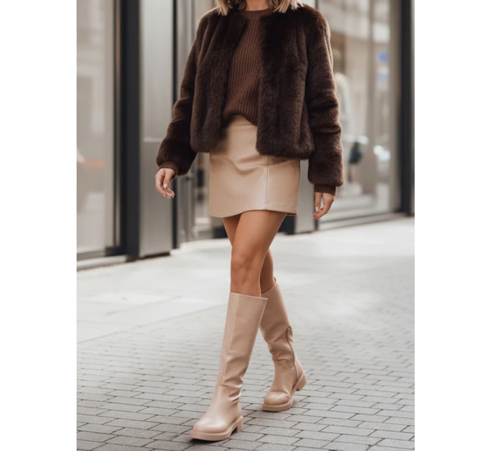 Dámské béžové kozačky model 21994384 - Dstreet Dámské béžové kozačky model 21994384 - Dstreet