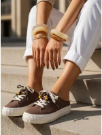 Dámske tenisky na platforme s ozdobnými korálkami hnedej farby ZY1410