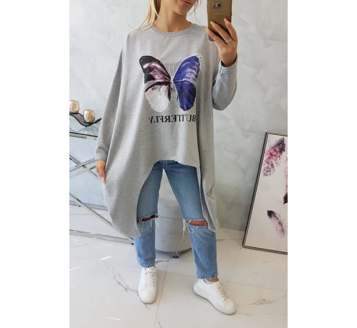 Blúzka oversize s potlačou šedá