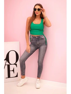 Dámska rebrovaná blúzka so šnúrkou na bokoch zelená