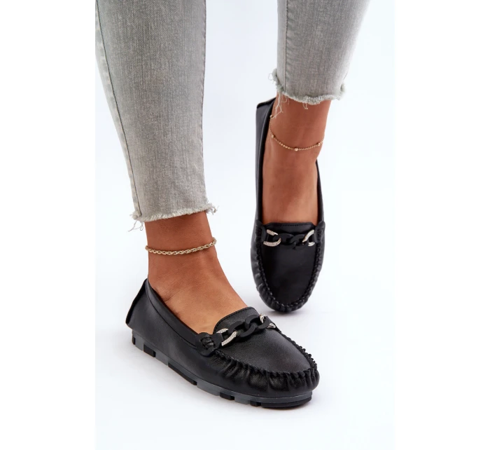 Dámské kožené mokasíny s ozdobou Černé model 21655753 - S.Barski